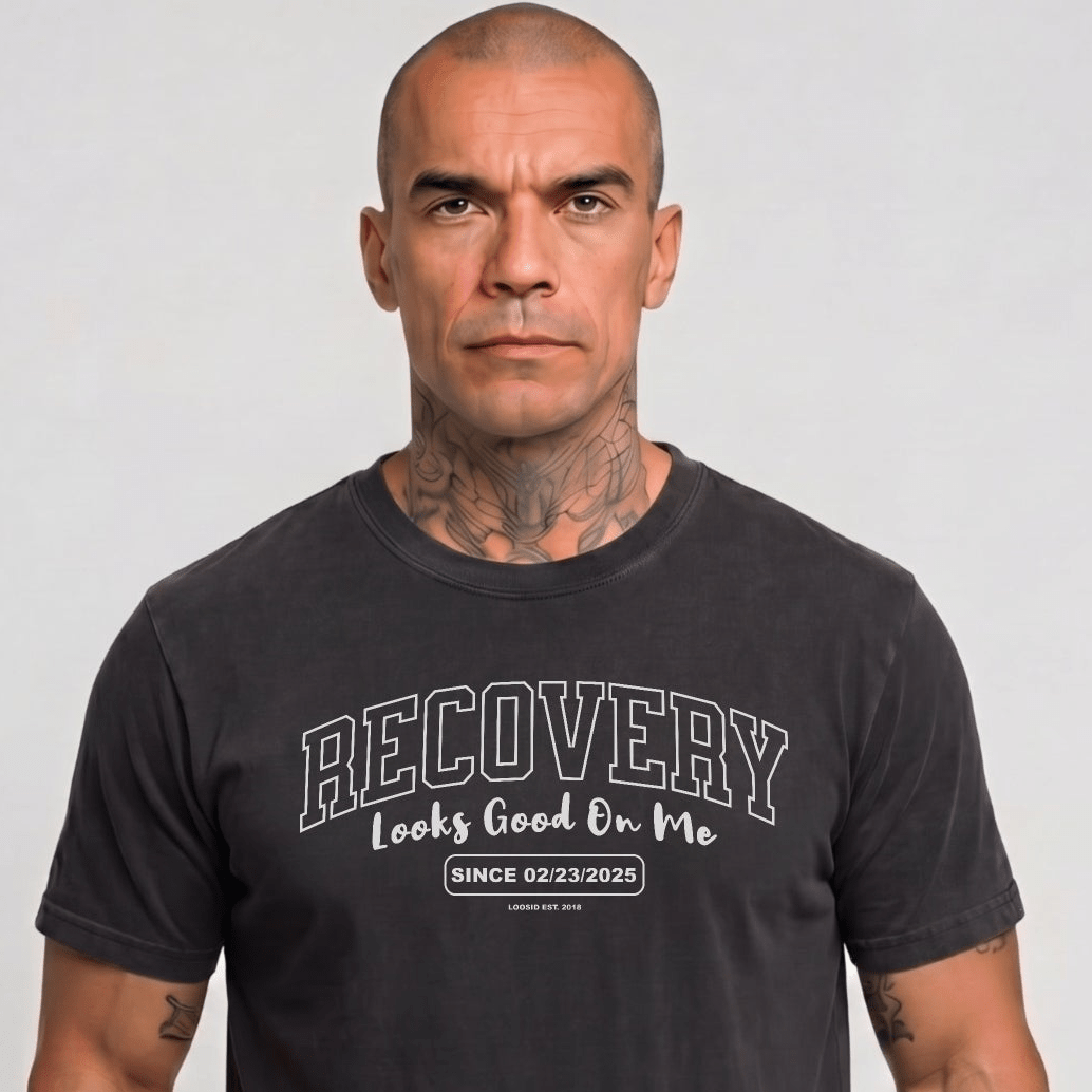 Recovery Looks Good On You Unisex garment dyed Sober T Shirt back view (view 7)