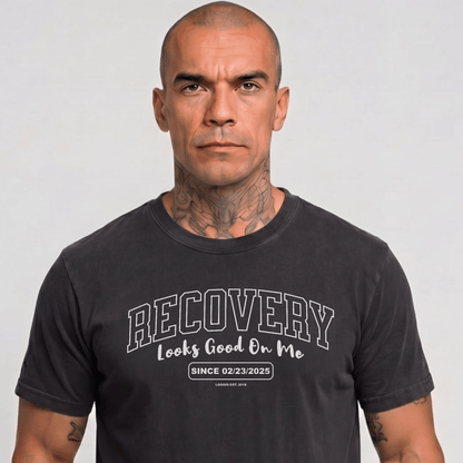 Recovery Looks Good On You Unisex garment dyed Sober T Shirt back view (view 7)