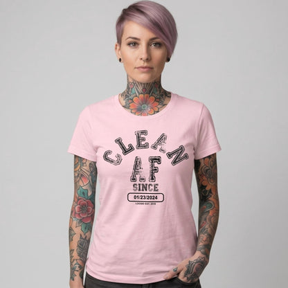 Clean AF Since Clean Sober T Shirt flat lay styled image (view 13)