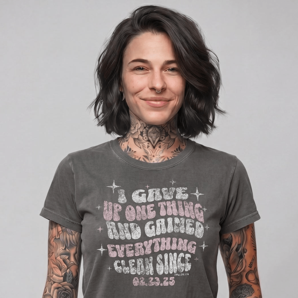 I Gave Up One Thing Women garment dyed Sober T Shirt close-up view (view 12)