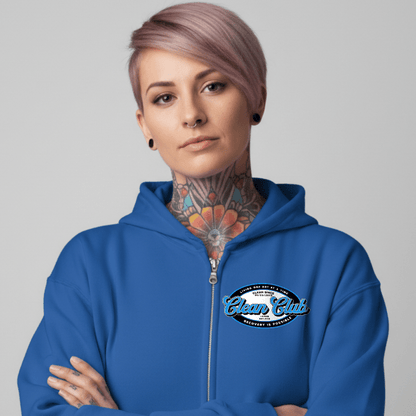Clean Club Badge Left Chest Print Unisex Zip Recovery Hoodie graphic detail (view 24)