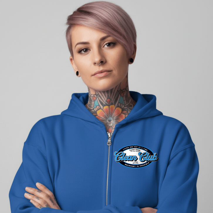 Clean Club Badge Left Chest Print Unisex Zip Recovery Hoodie graphic detail (view 24)