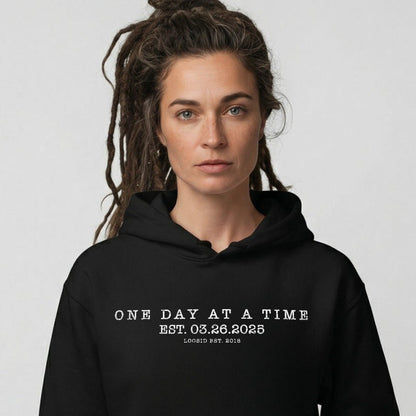 Loosid One Day At a Time Recovery Hoodie featuring the design