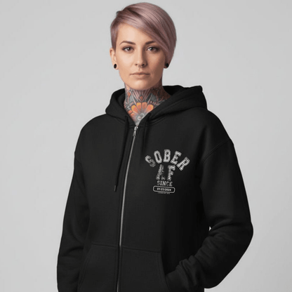 Sober AF Since Zip Recovery Hoodie lifestyle view (view 5)