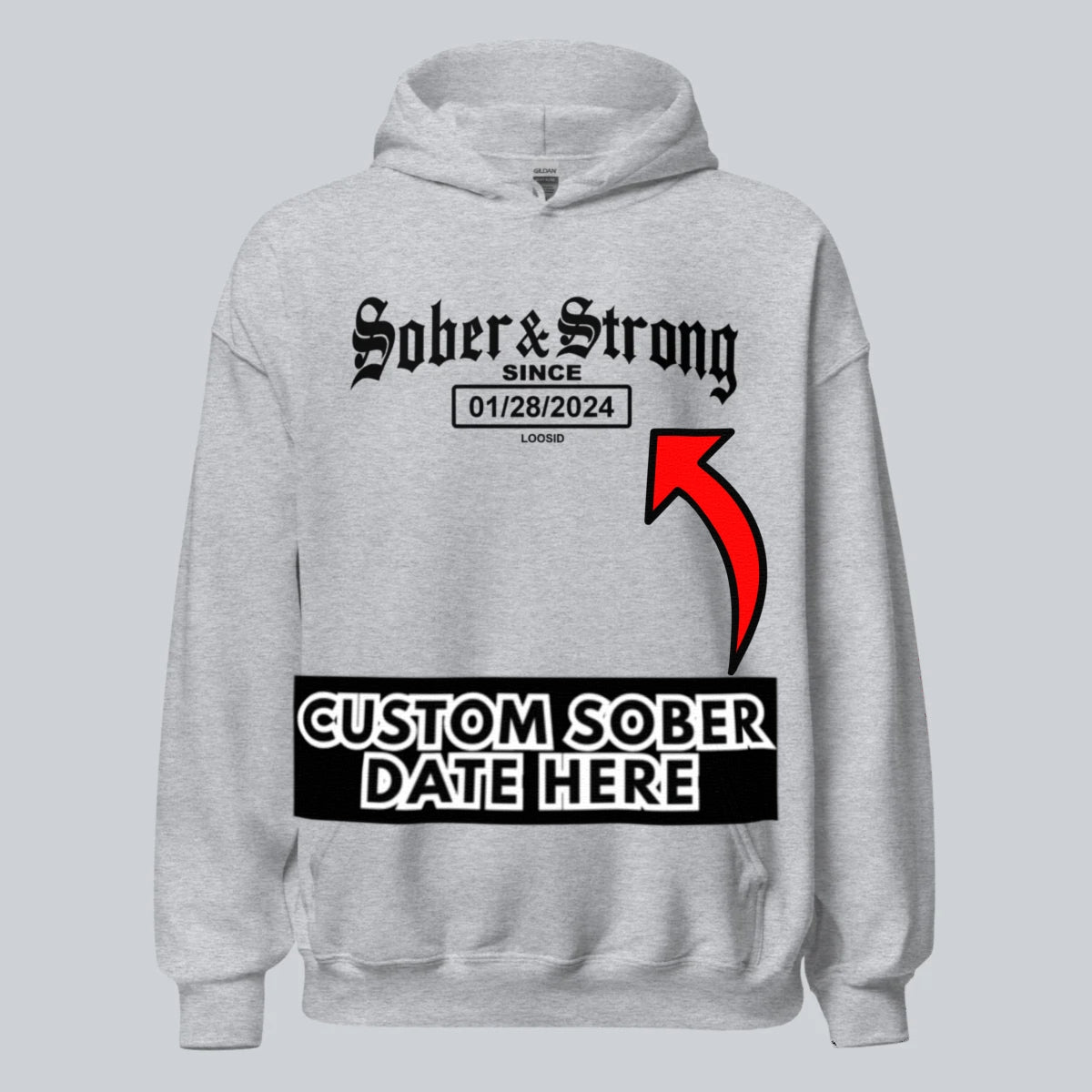 Old School Sober & Strong Recovery Hoodie flat lay styled image (view 13)
