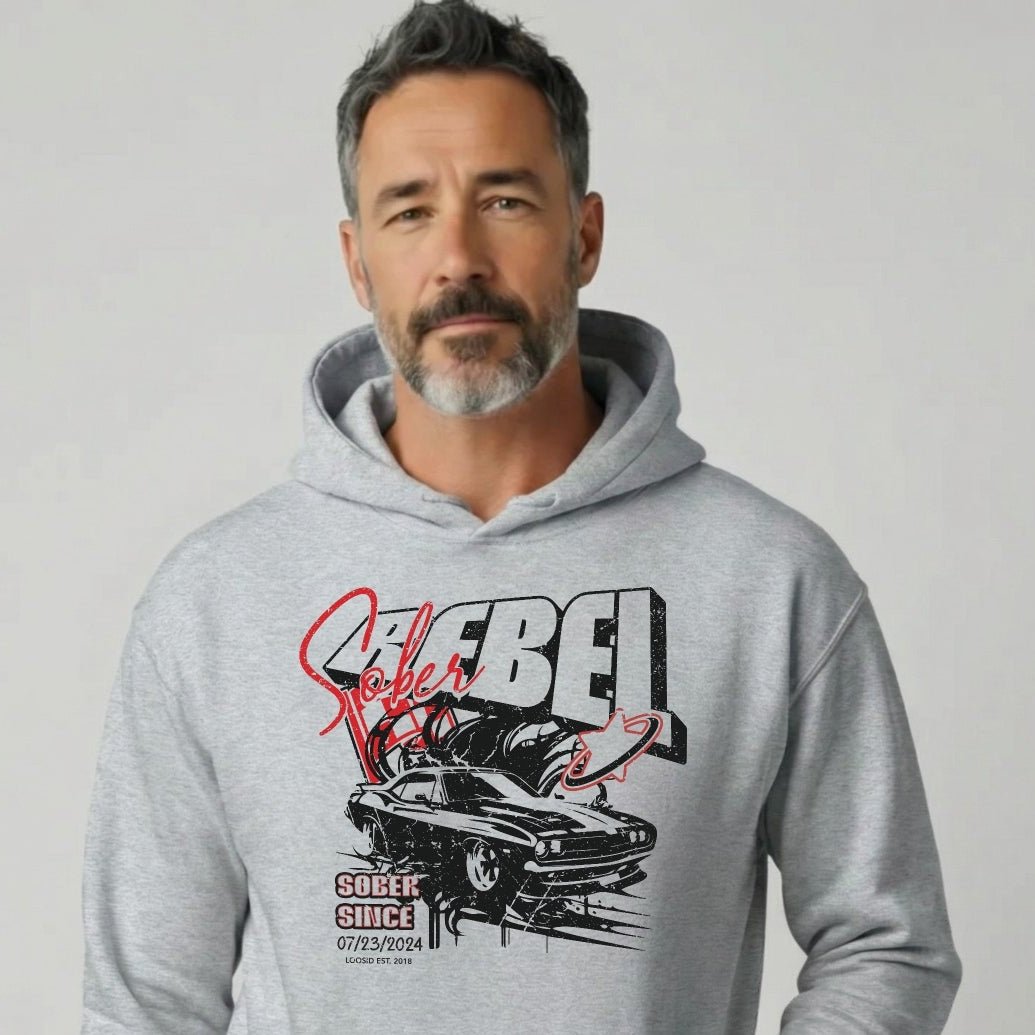Sober Rebel Custom Sobriety Date Recovery Hoodie packaging detail (view 8)
