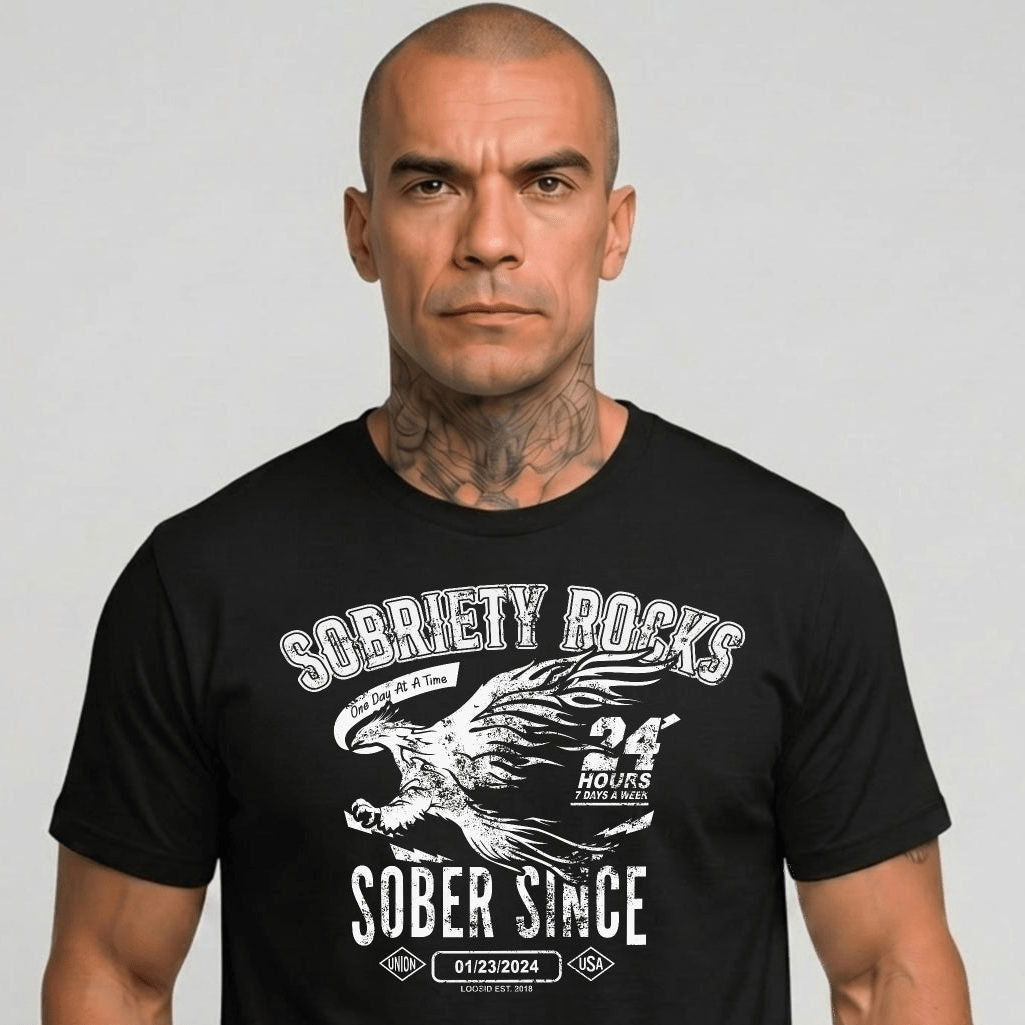 Sober Since Sober T Shirt close-up view (view 2)