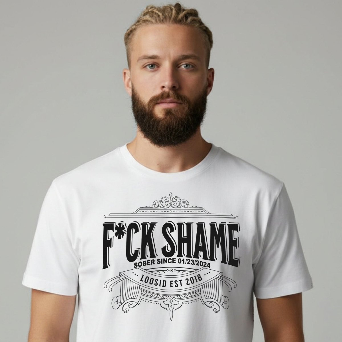 F*ck Shame Sober T Shirt fit detail (view 9)