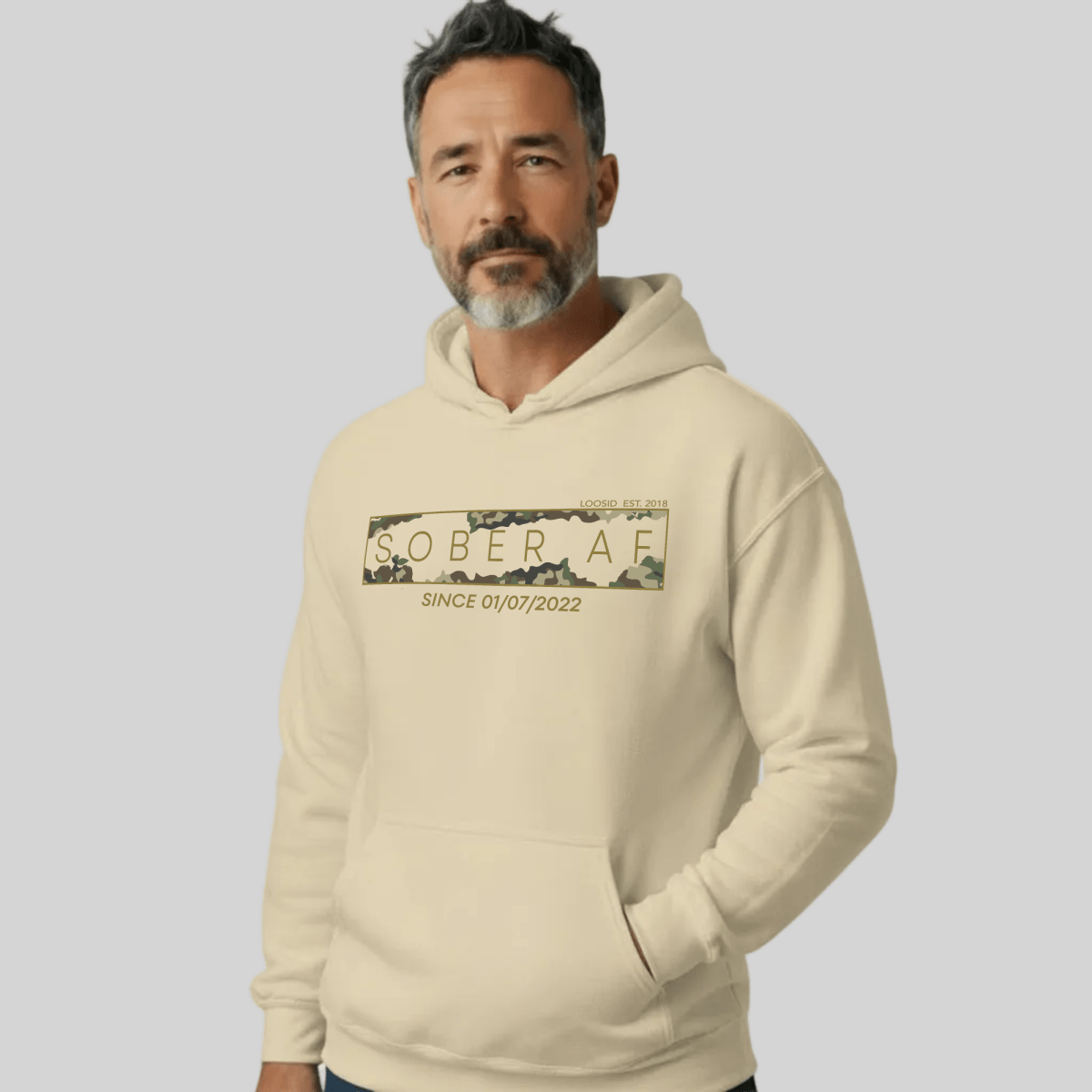 Sober AF Camo Recovery Hoodie side view (view 16)