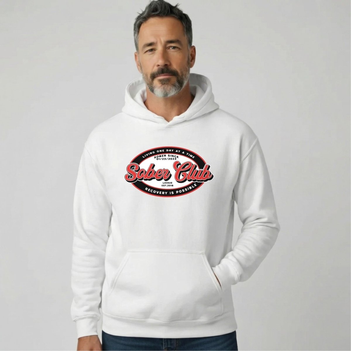 Sober Club Badge Recovery Hoodie side view (view 36)