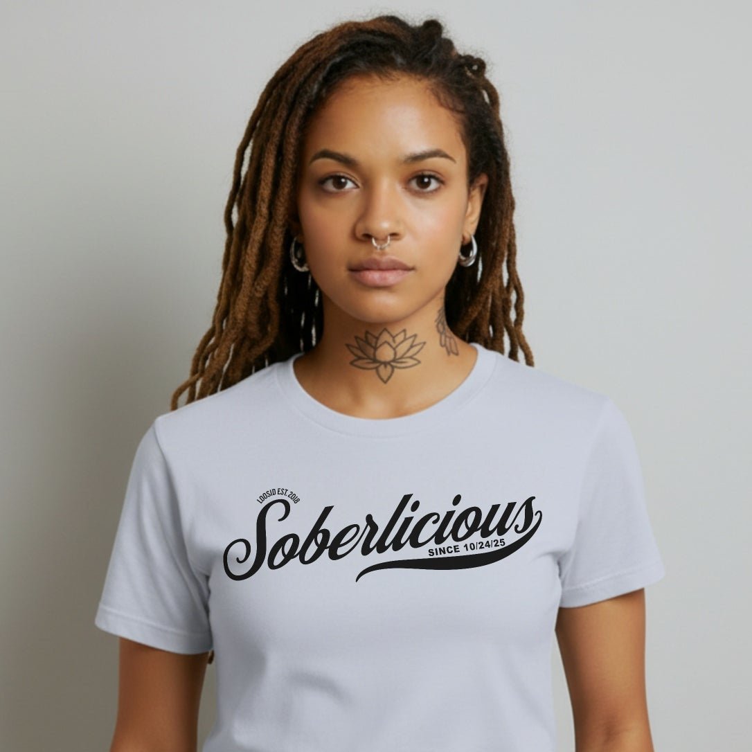 Soberlicious Sober T Shirt flat lay styled image (view 13)