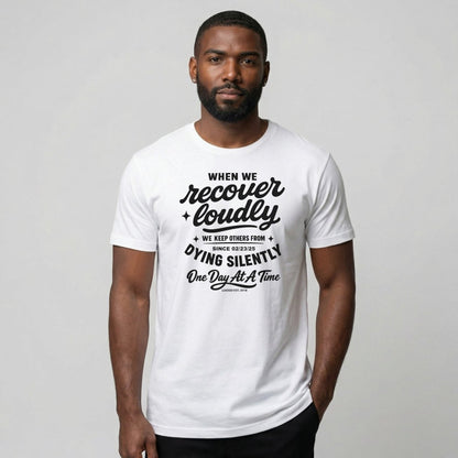 When we recover loudly men Sober T Shirt flat lay styled image (view 13)