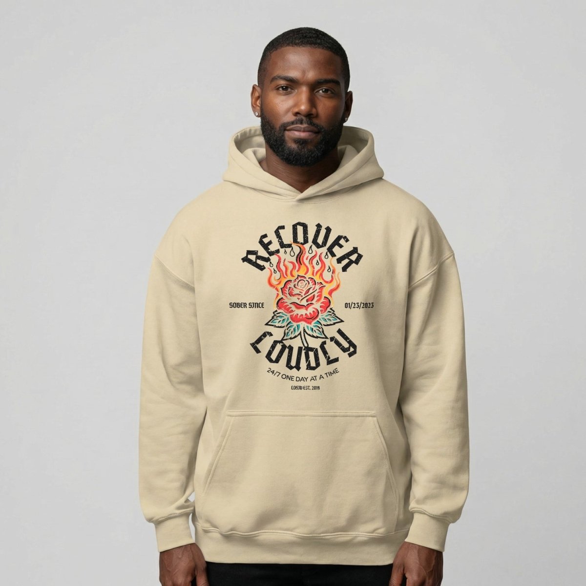 Recover Loudly Custom Sobriety Date Recovery Hoodie side view (view 36)