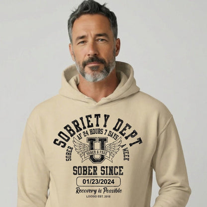 Loosid Sobriety Dept Recovery Hoodie featuring the design
