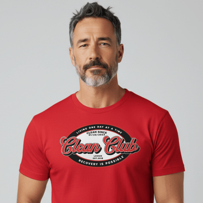 Clean Club Badge Unisex with Custom Recovery Sober T Shirt side view (view 6)