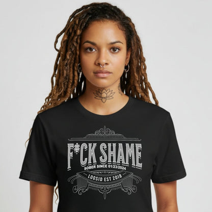 F*ck Shame Sober T Shirt graphic detail (view 4)