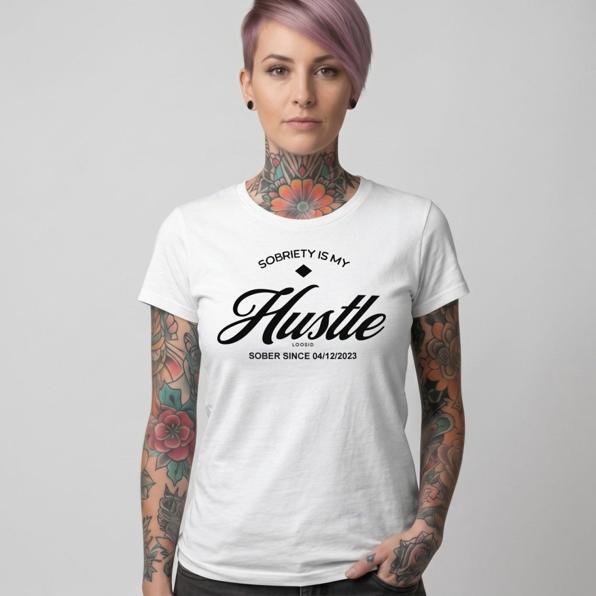 Sobriety is My Hustle Sober T Shirt fit detail (view 19)