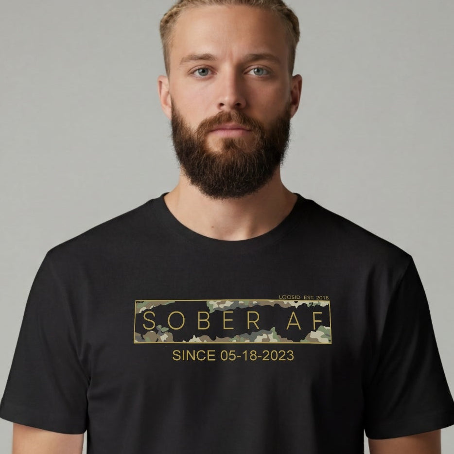 Sober T Shirt | Men's Sober AF Camo Tee with Personalized Date