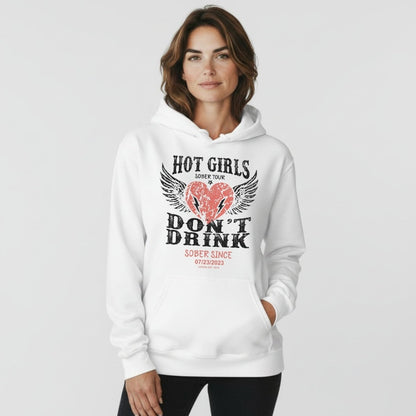 Hot Girls Don't Drink Custom Sobriety Date Recovery Hoodie graphic detail (view 34)