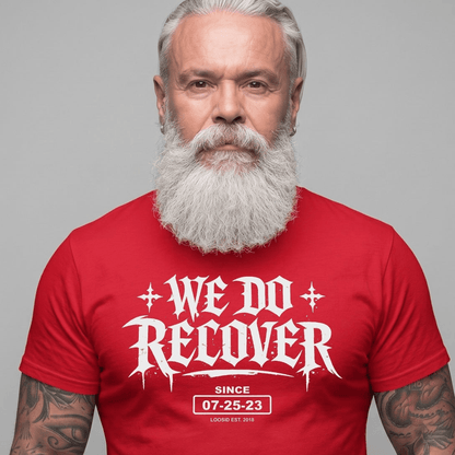 We Do Recover Sober T Shirt close-up view (view 12)