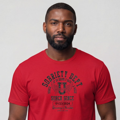Sobriety Dept Men's T-Shirt with Custom Sobriety Date