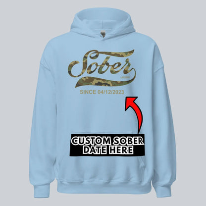 Sober Since Camo Recovery Hoodie close-up view (view 32)