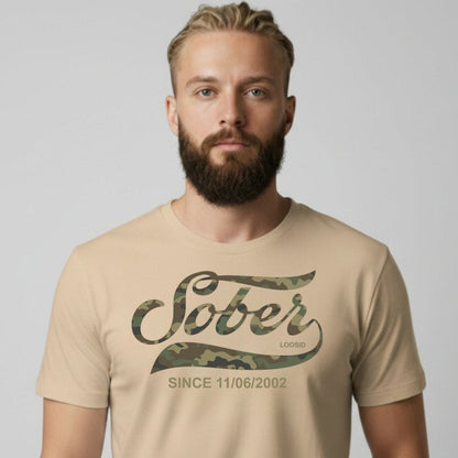 Sober Since Camo Sober T Shirt fit detail (view 9)