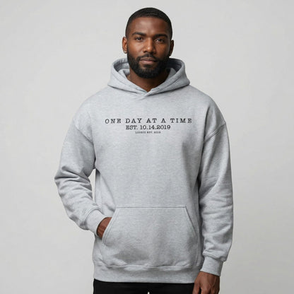 One Day At a Time Recovery Hoodie back view (view 7)