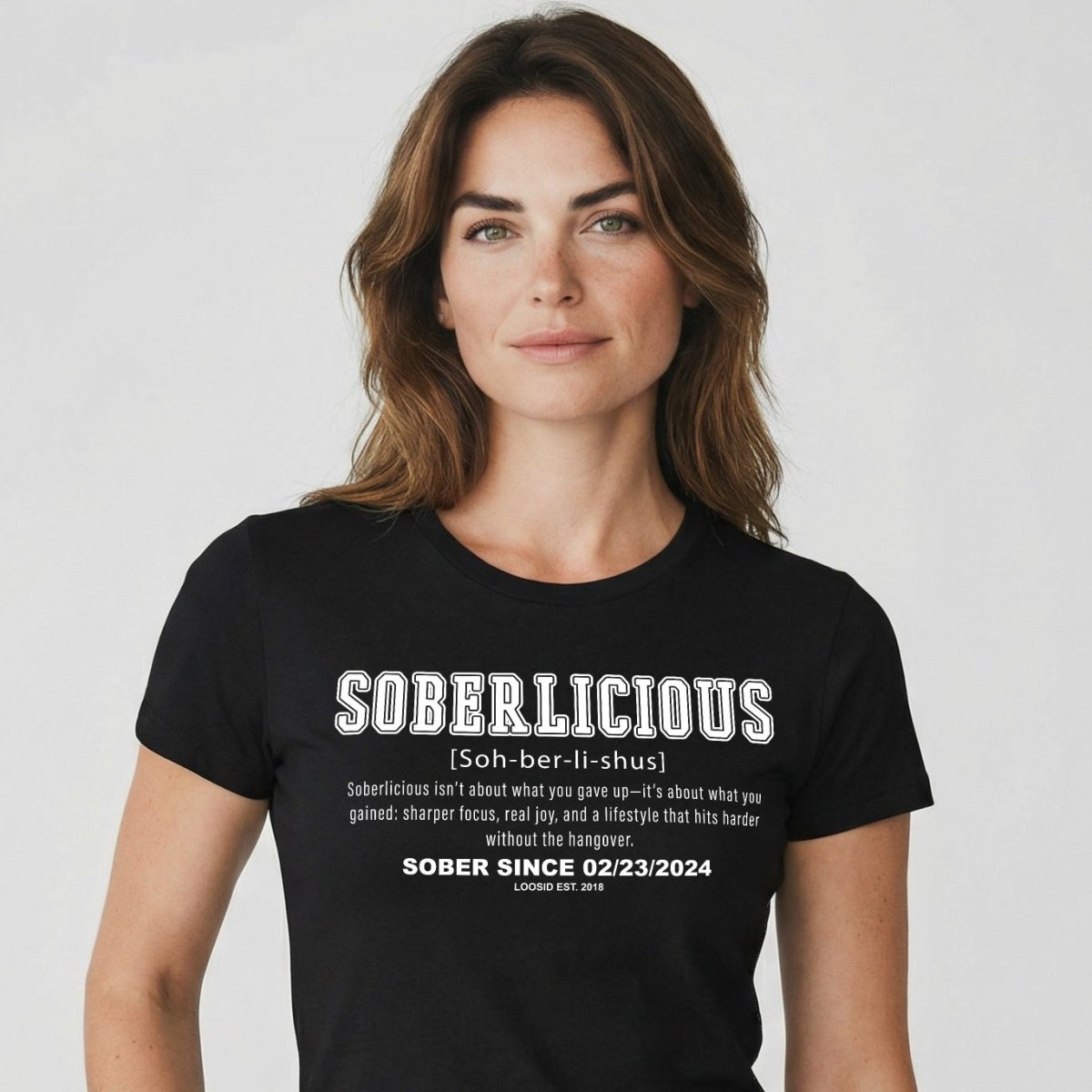 Soberlicious Definition w Custom Sobriety Date Sober T Shirt side view (view 6)