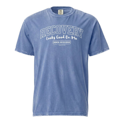 Recovery Looks Good On Me Women garment dyed Sober T Shirt back view (view 17)