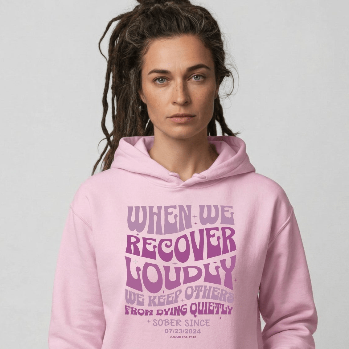 When We Recover Loudly Custom Sobriety Date Recovery Hoodie side view (view 46)