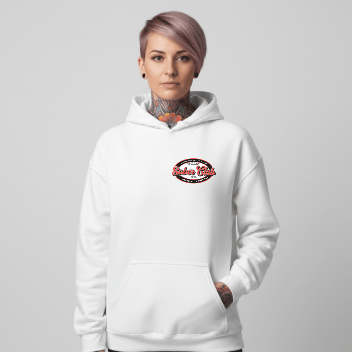 Sober Club Badge Recovery Hoodie product photo (view 20)
