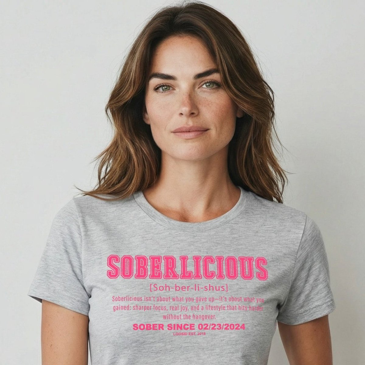 Soberlicious Definition w Custom Sobriety Date Sober T Shirt close-up view (view 12)