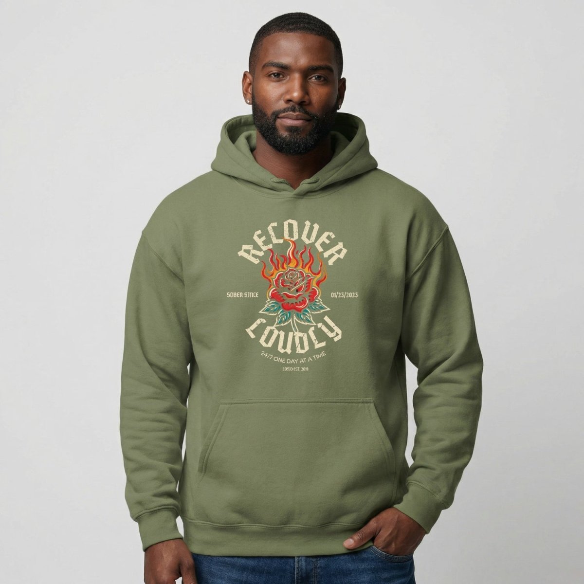 Recover Loudly Custom Sobriety Date Recovery Hoodie side view (view 26)