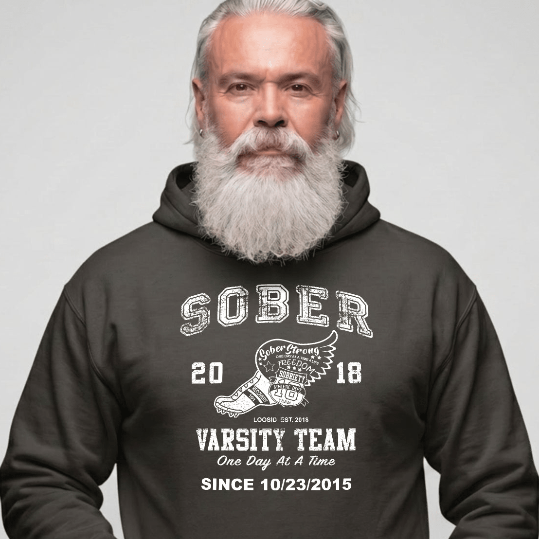 Sober Varsity Team Recovery Hoodie close-up view (view 2)