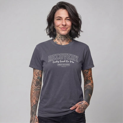 Recovery Looks Good On Me Women garment dyed Sober T Shirt product photo (view 10)