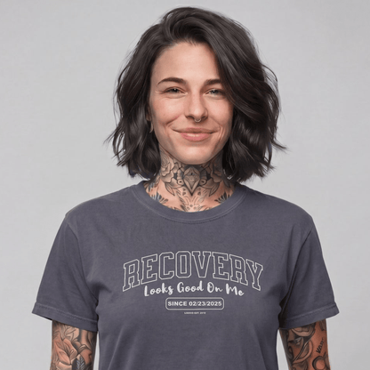 Recovery Looks Good On Me Women garment dyed Sober T Shirt fit detail (view 9)