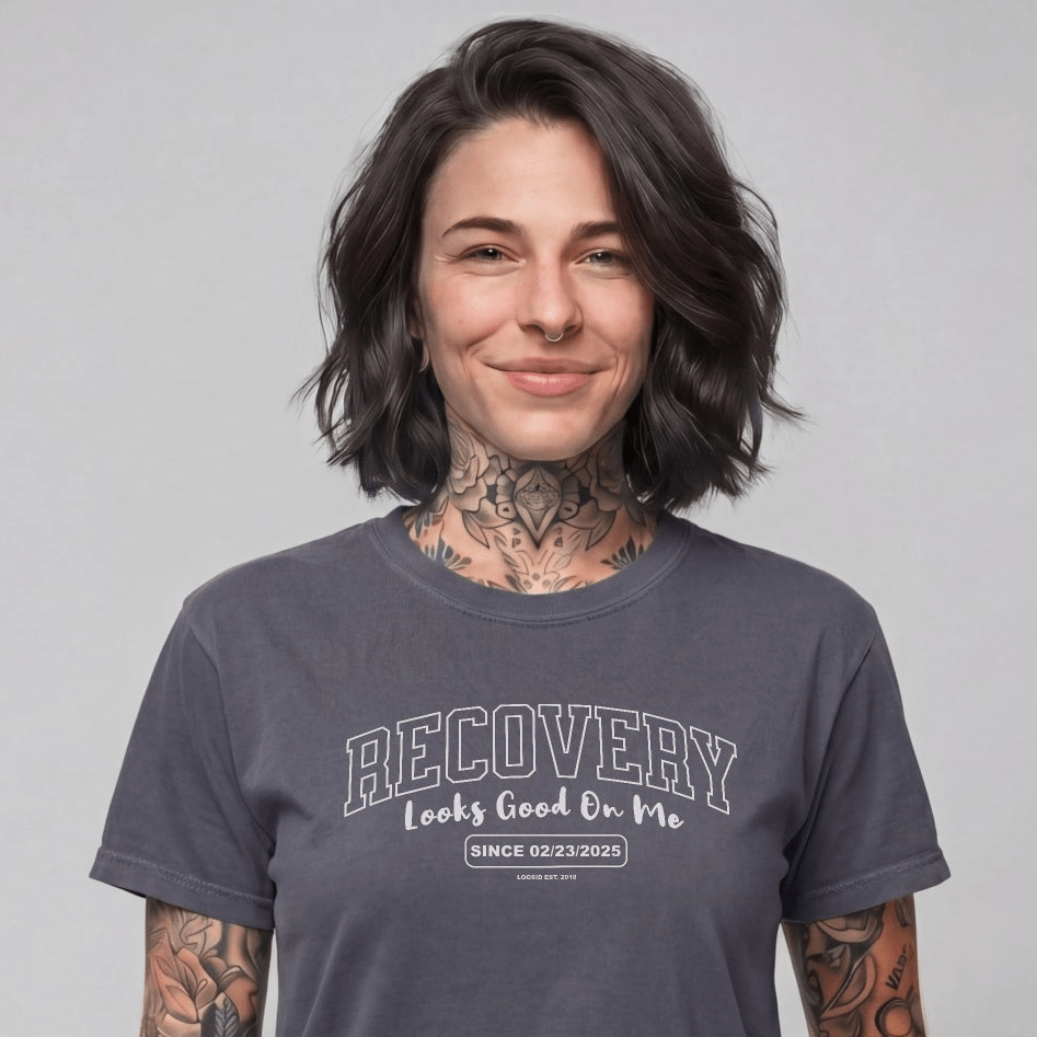 Recovery Looks Good On Me Women garment dyed Sober T Shirt fit detail (view 9)