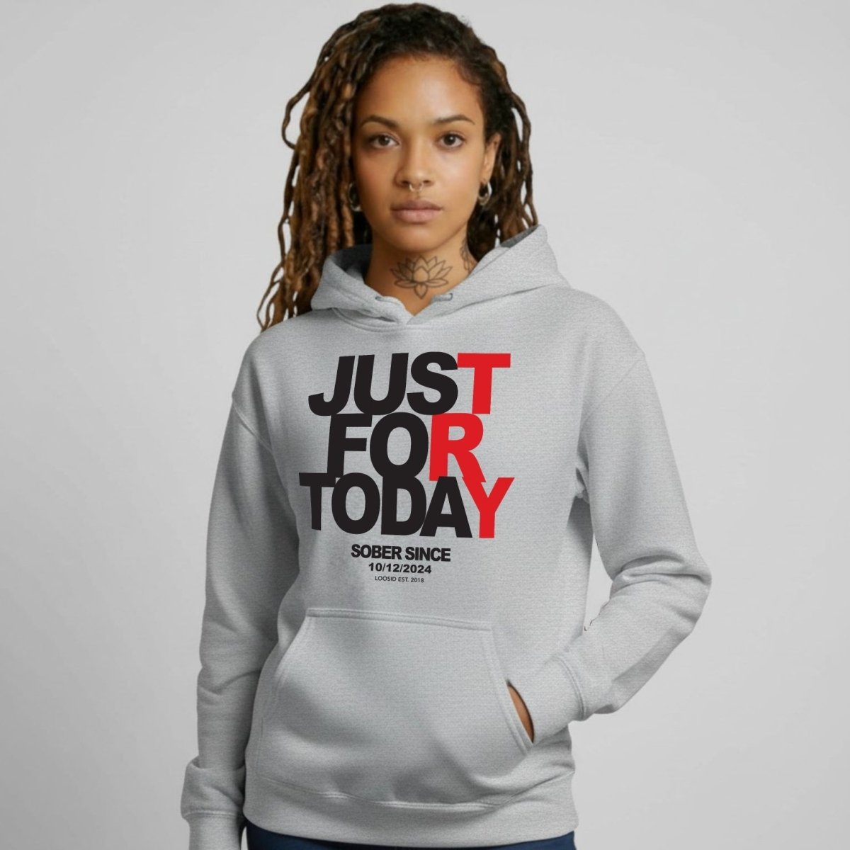 Just For Today Women's Custom Sobriety Date Recovery Hoodie product photo (view 20)