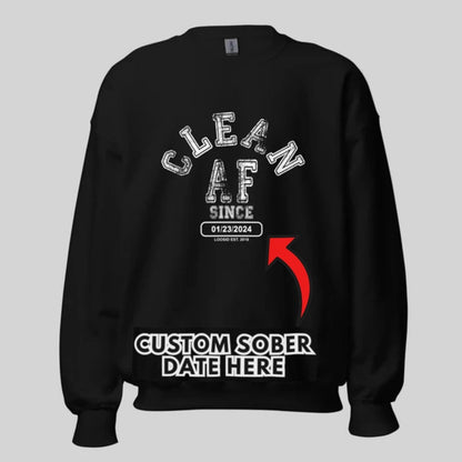 Clean AF Since Sobriety Recovery Hoodie graphic detail (view 4)
