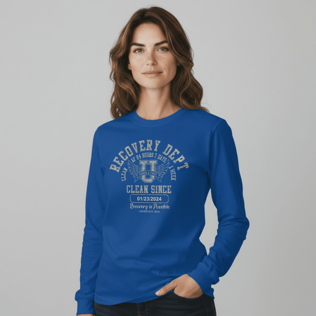 Recovery Dept 24 7 Long Sleeve Sober T Shirt close-up view (view 22)