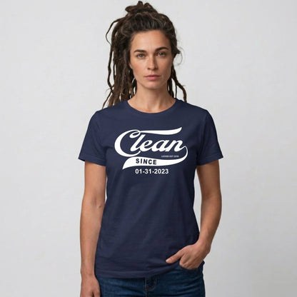 Clean Since Sober T Shirt flat lay styled image (view 3)