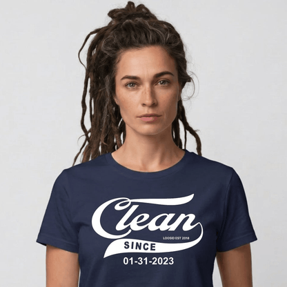 Clean Since Sober T Shirt close-up view (view 2)