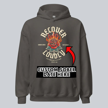 Recover Loudly Custom Sobriety Date Recovery Hoodie fit detail (view 19)