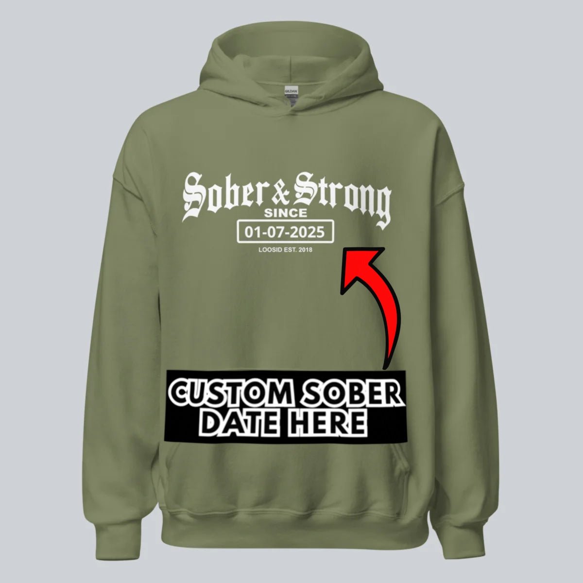 Old School Sober & Strong Recovery Hoodie flat lay styled image (view 43)