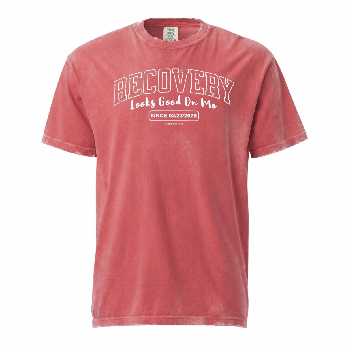 Recovery Looks Good On Me Women garment dyed Sober T Shirt graphic detail (view 4)