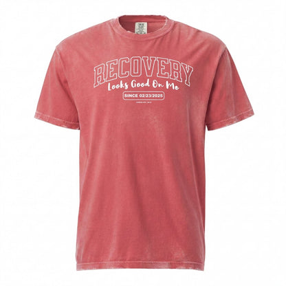 Recovery Looks Good On Me Women garment dyed Sober T Shirt graphic detail (view 4)