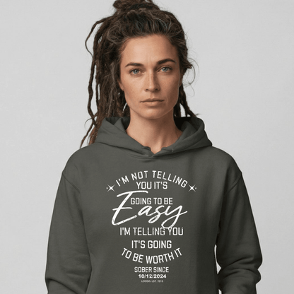 I'm Not Telling Your It's Easy Custom Sobriety Recovery Hoodie close-up view (view 12)