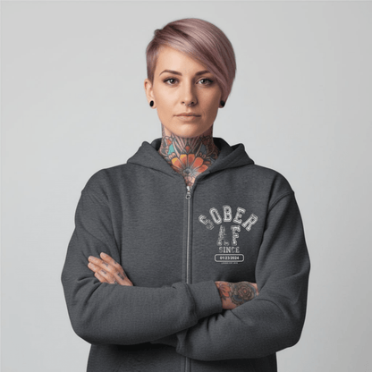 Sober AF Since Zip Recovery Hoodie flat lay styled image (view 13)