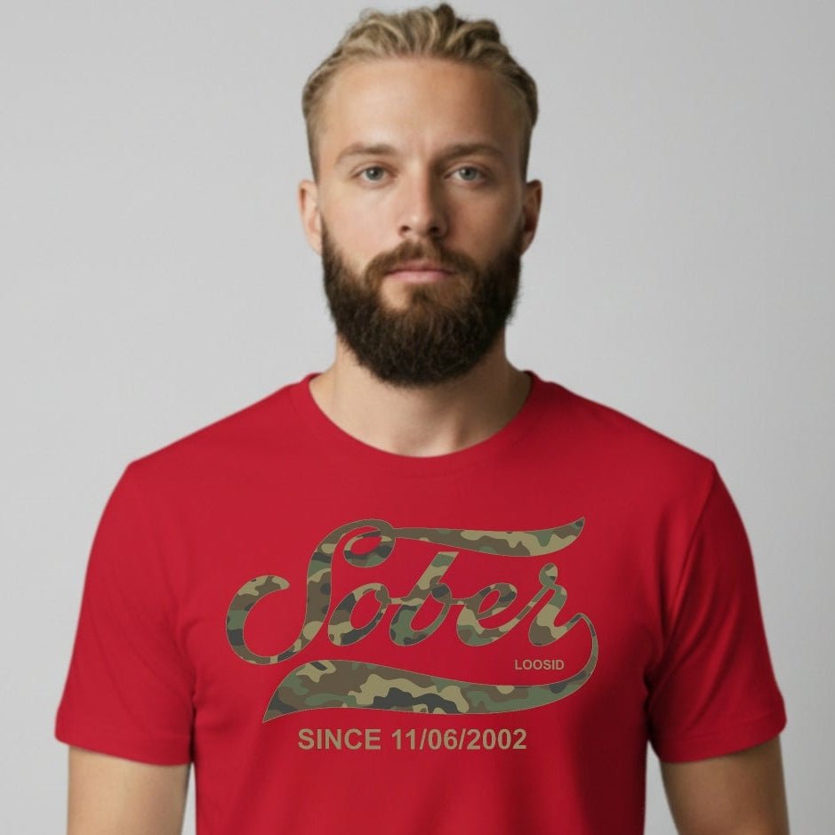 Sober Since Camo Sober T Shirt featuring the design (view 21)